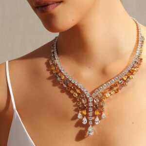 Luxury Sapphire & Diamond Leaf Statement Necklace Set