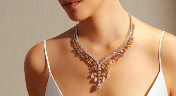 Luxury Sapphire & Diamond Leaf Statement Necklace Set